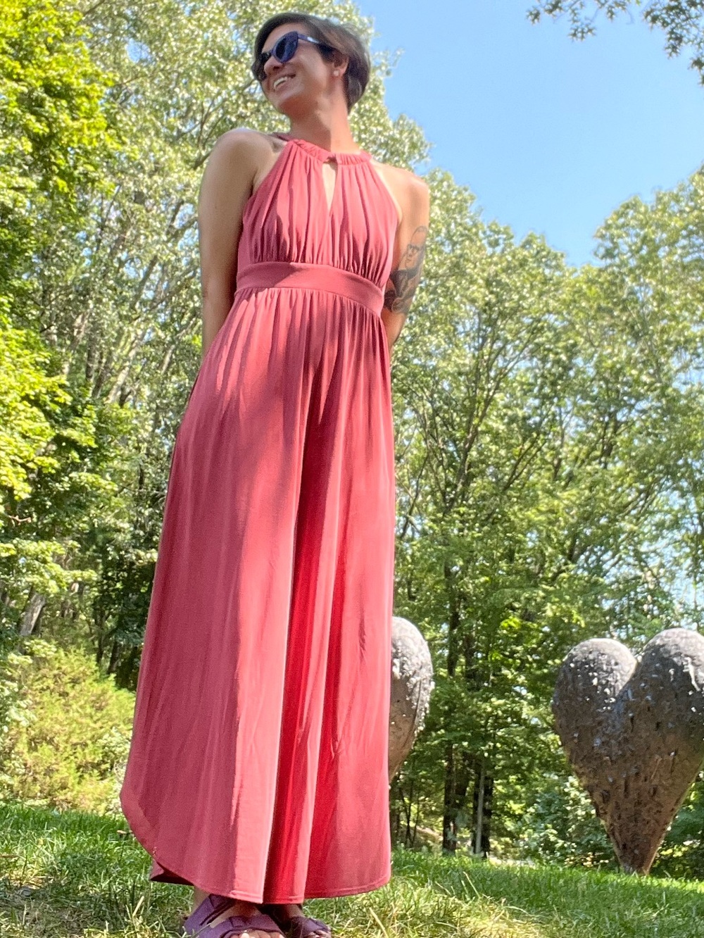 Anthropologie Halter Maxi Jumper Romper in Coral Pink Jersey